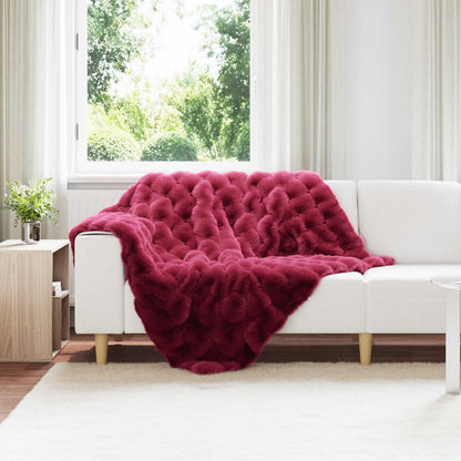 Anti-Slip Faux Rabbit Fur Blanket Olite 4 pcs Bordeaux Red