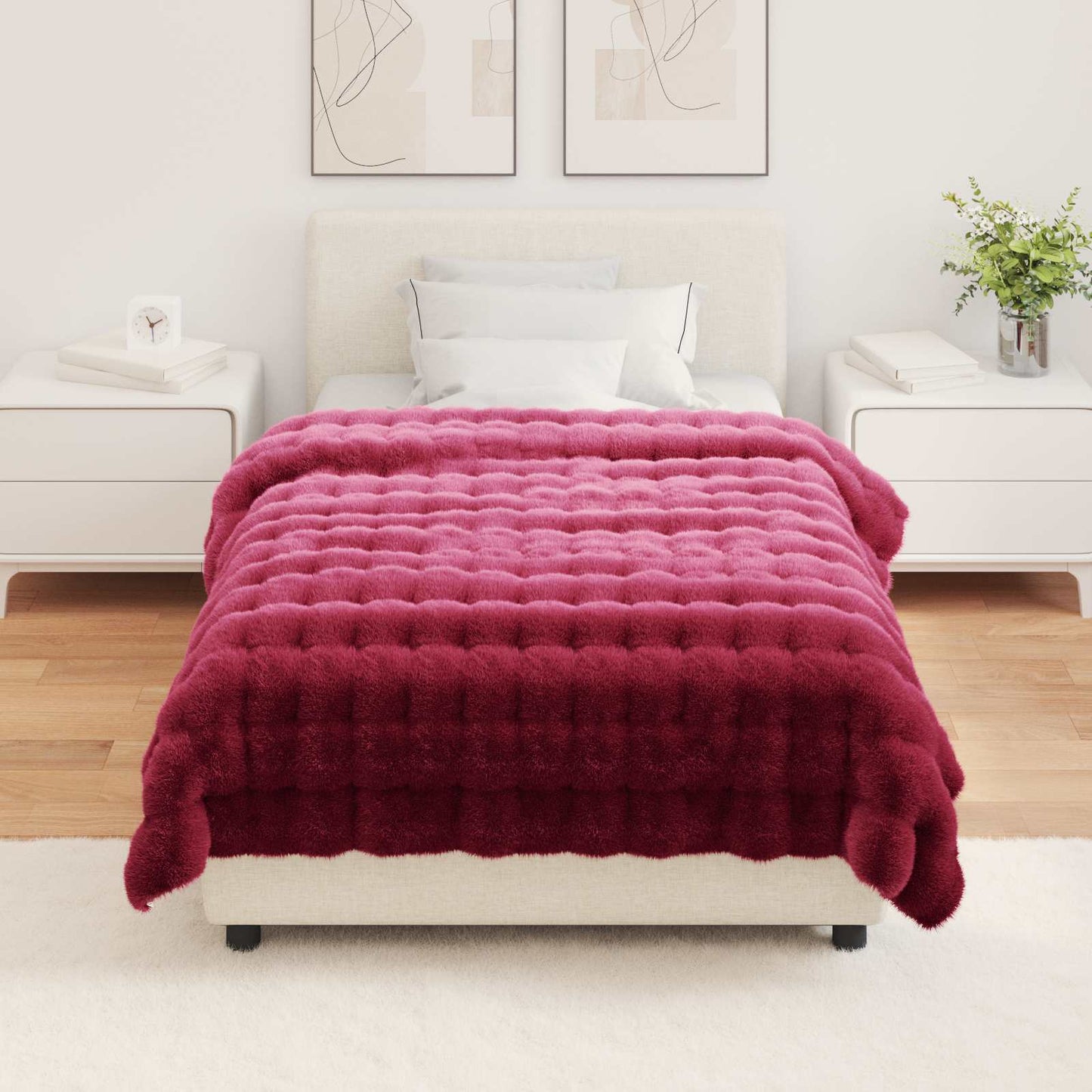 Anti-Slip Faux Rabbit Fur Blanket Olite 4 pcs Bordeaux Red