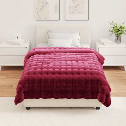 Anti-Slip Faux Rabbit Fur Blanket Olite 4 pcs Bordeaux Red