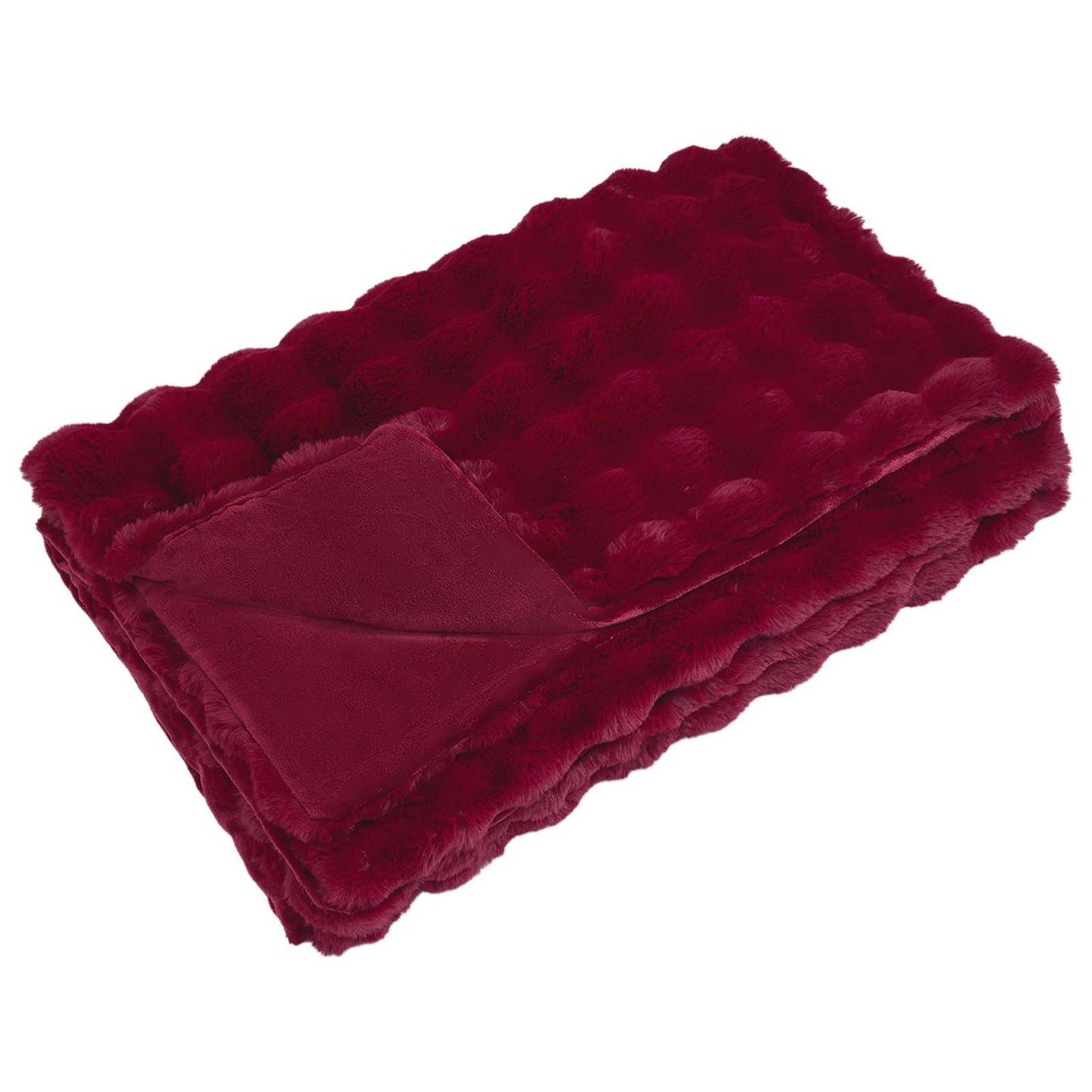 Anti-Slip Faux Rabbit Fur Blanket Olite 4 pcs Bordeaux Red
