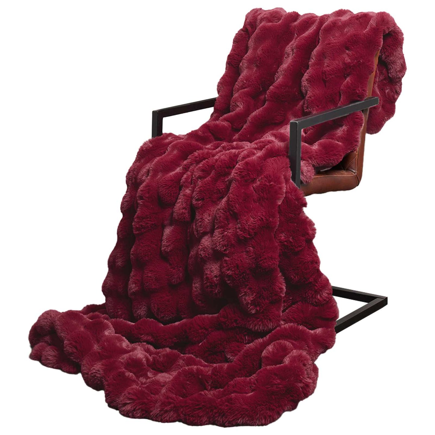 Anti-Slip Faux Rabbit Fur Blanket Olite 4 pcs Bordeaux Red