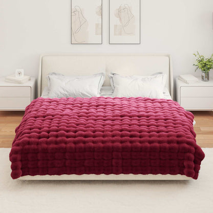 Anti-Slip Faux Rabbit Fur Blanket Olite 4 pcs Bordeaux Red