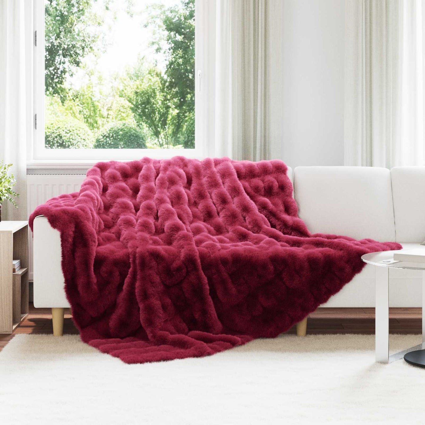 Anti-Slip Faux Rabbit Fur Blanket Olite 4 pcs Bordeaux Red