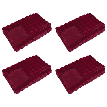 Anti-Slip Faux Rabbit Fur Blanket Olite 4 pcs Bordeaux Red