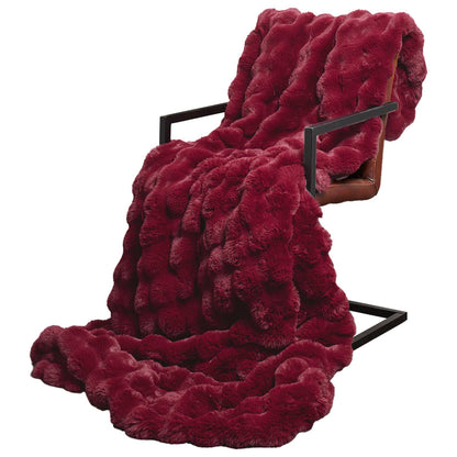 Anti-Slip Faux Rabbit Fur Blanket Olite 4 pcs Bordeaux Red