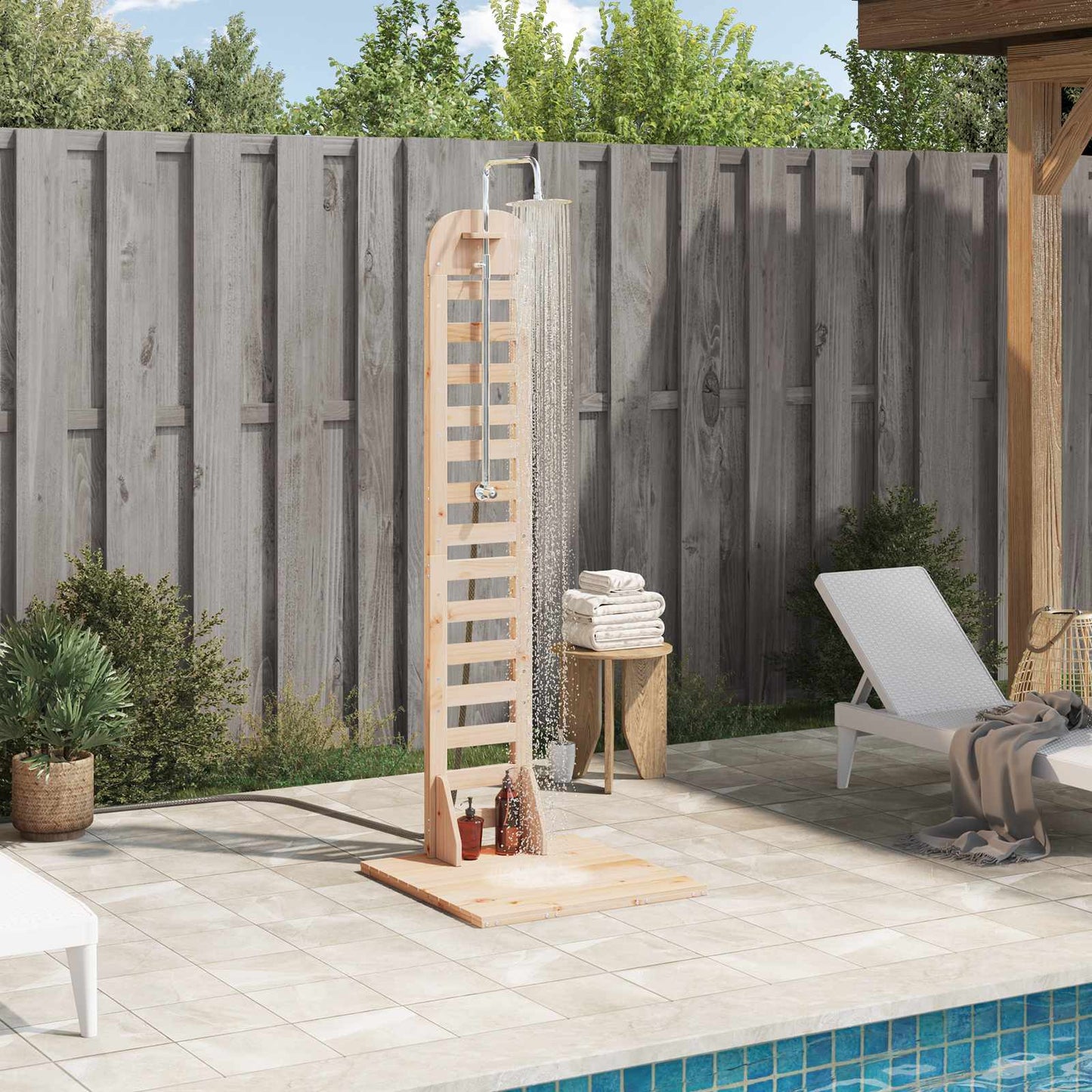 Outdoor Shower 223 cm Solid Pine Wood and Stainless Steel