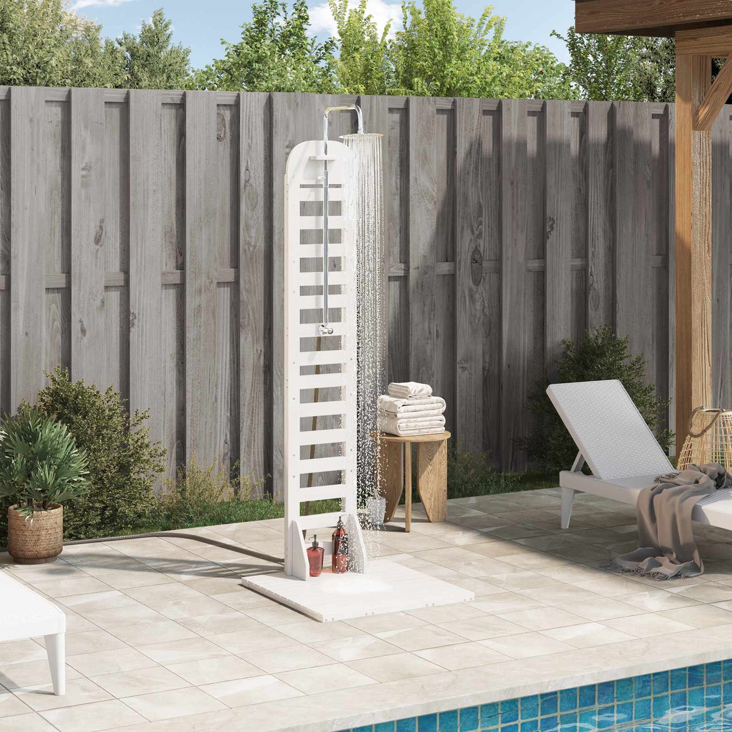 Outdoor Shower 223 cm Solid Pine Wood and Stainless Steel White