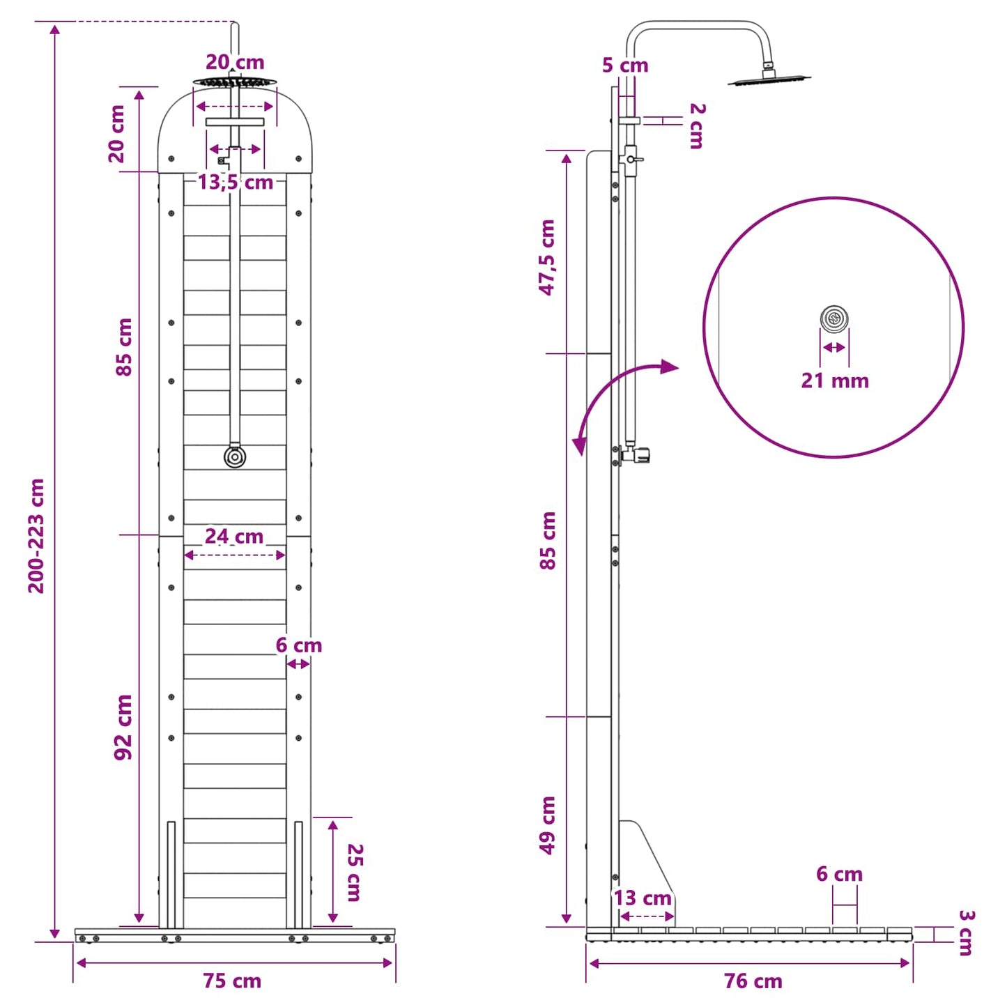 Outdoor Shower 223 cm Solid Douglas Wood and Stainless Steel