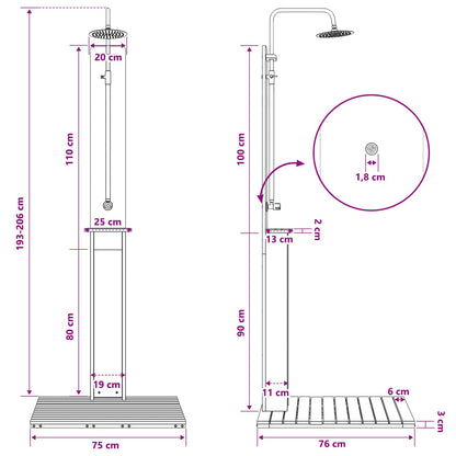 Outdoor Shower White 75 x 76 x 217 cm Solid Pine Wood