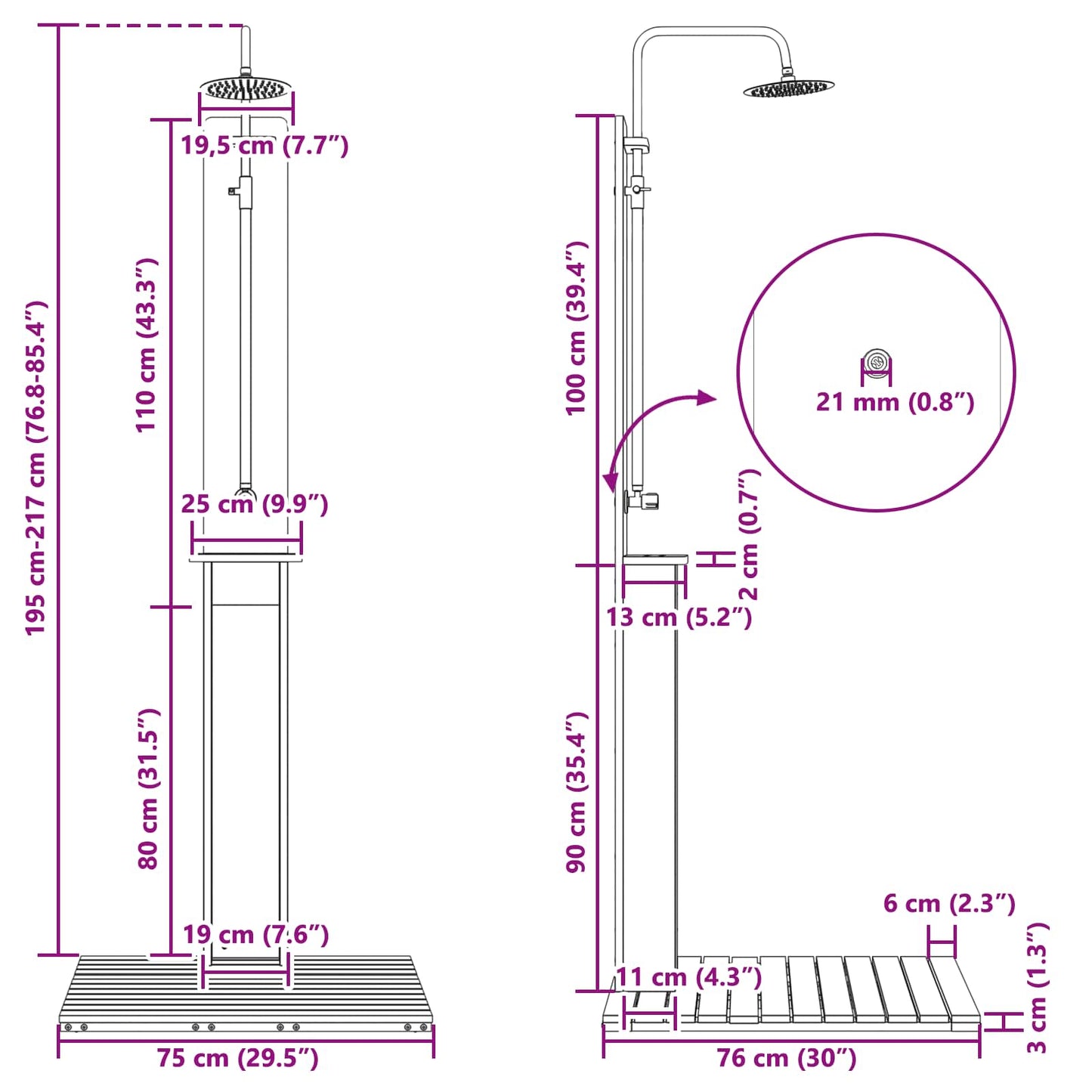 Outdoor Shower 206 cm Solid Pine Wood and Stainless Steel White