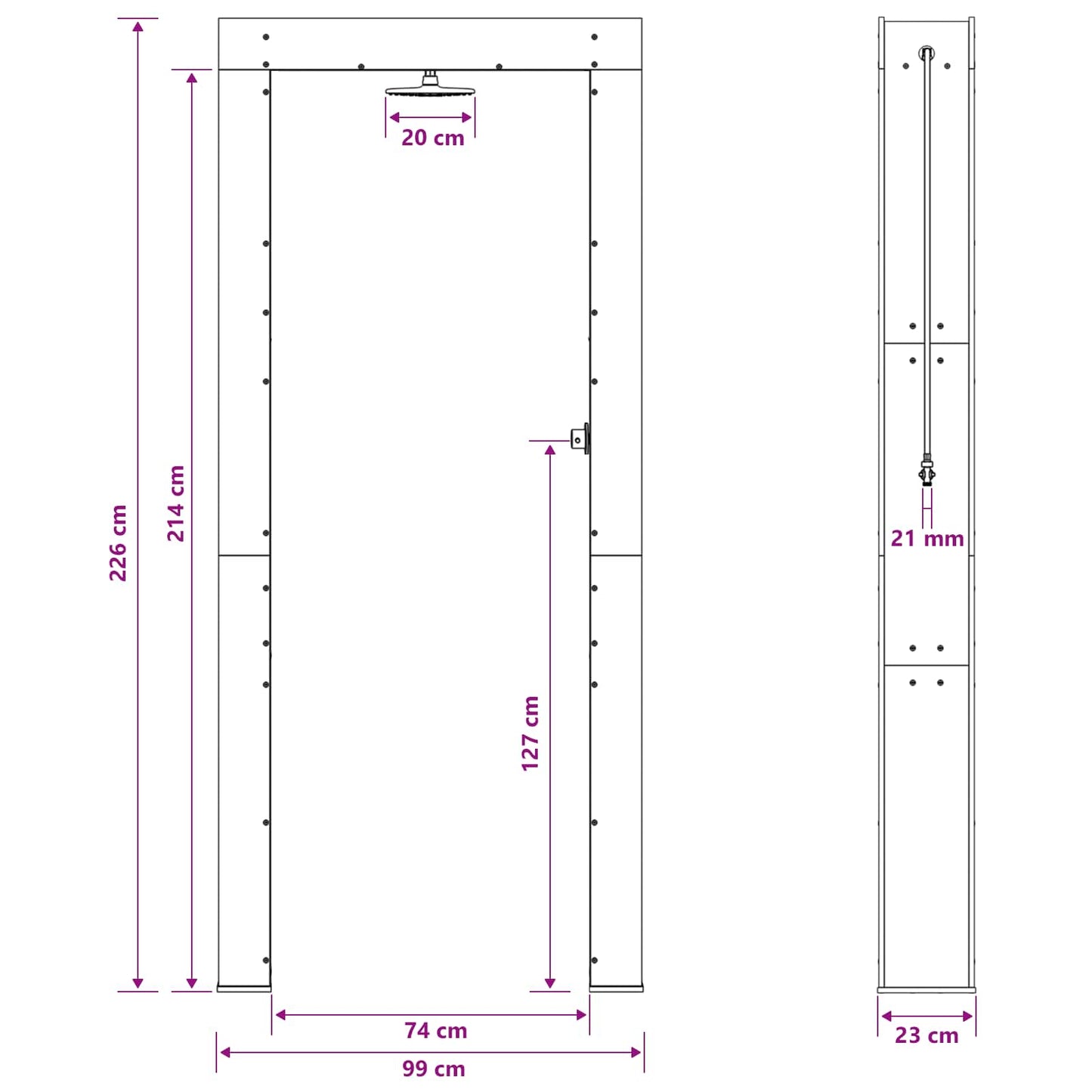 Outdoor Shower 226 cm Solid Pine Wood and Stainless Steel White