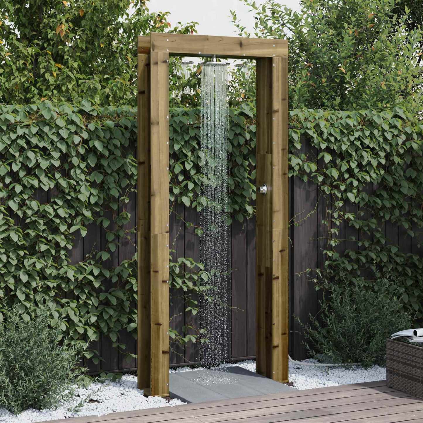 Outdoor Shower 226 cm Impregnated Pine Wood and Stainless Steel