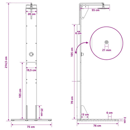 Outdoor Shower 214.5 cm Solid Pine Wood and Stainless Steel