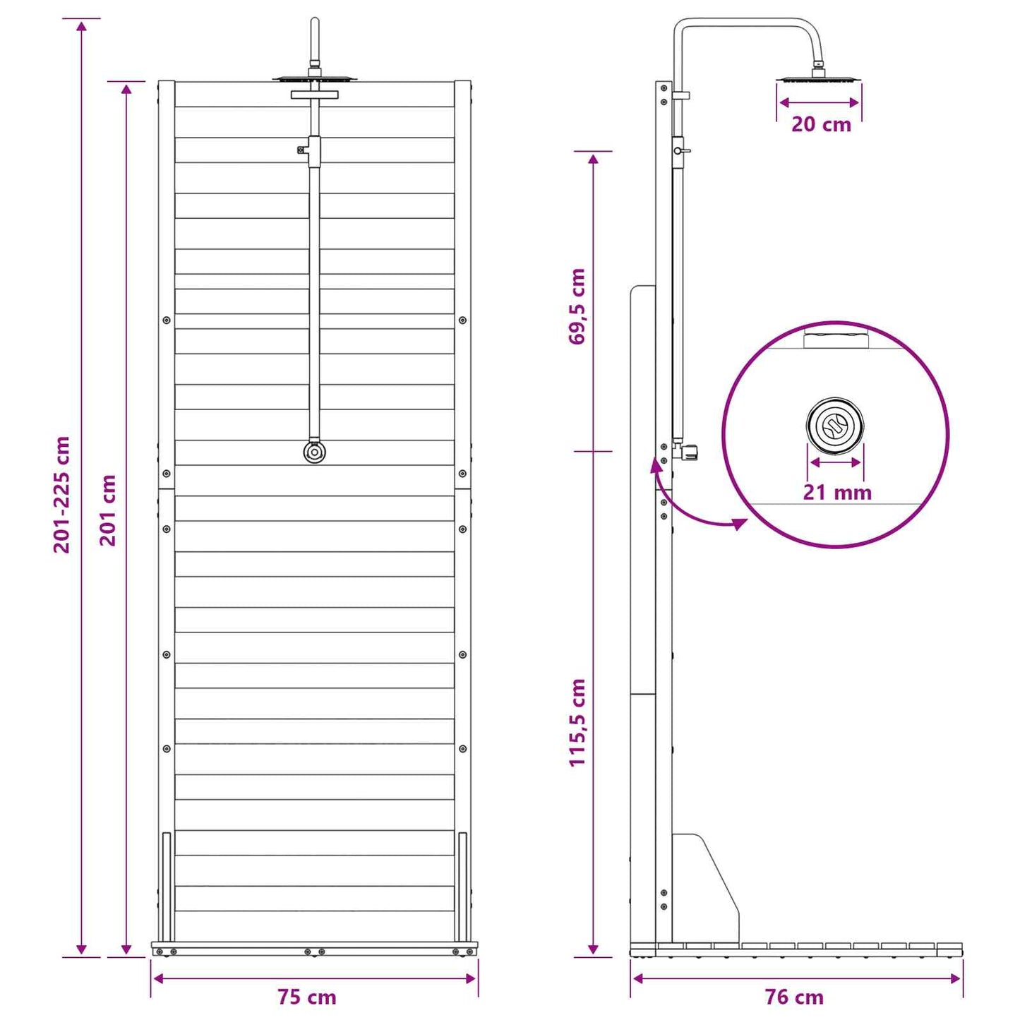 Outdoor Shower 225 cm Solid Douglas Wood and Stainless Steel