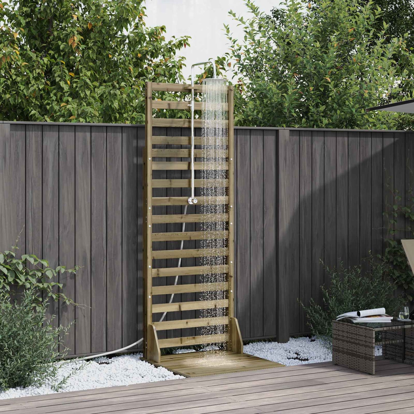Outdoor Shower 225 cm Impregnated Pine Wood and Stainless Steel