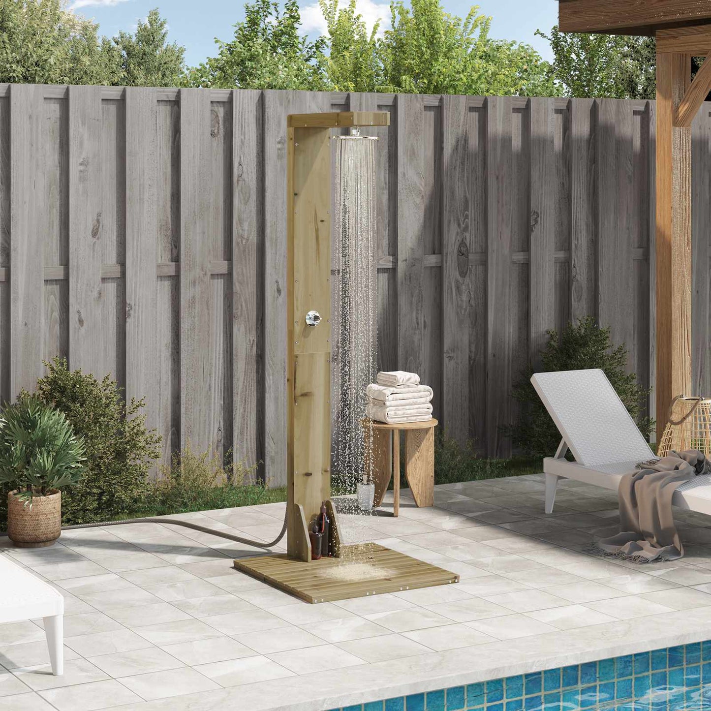 Outdoor Shower 210 cm Impregnated Pine Wood and Stainless Steel
