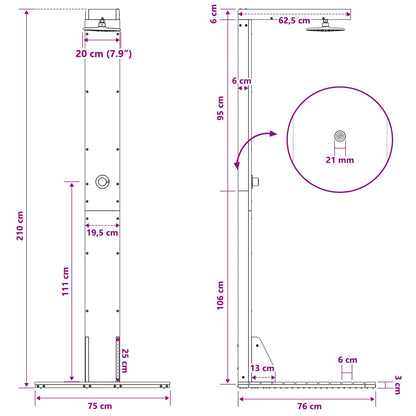 Outdoor Shower 210 cm Impregnated Pine Wood and Stainless Steel