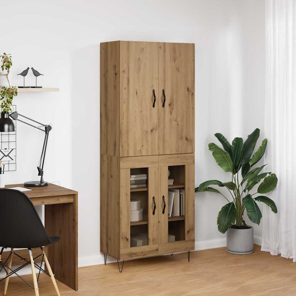 Highboard 2 pcs Artisan Oak Engineered Wood and Glass