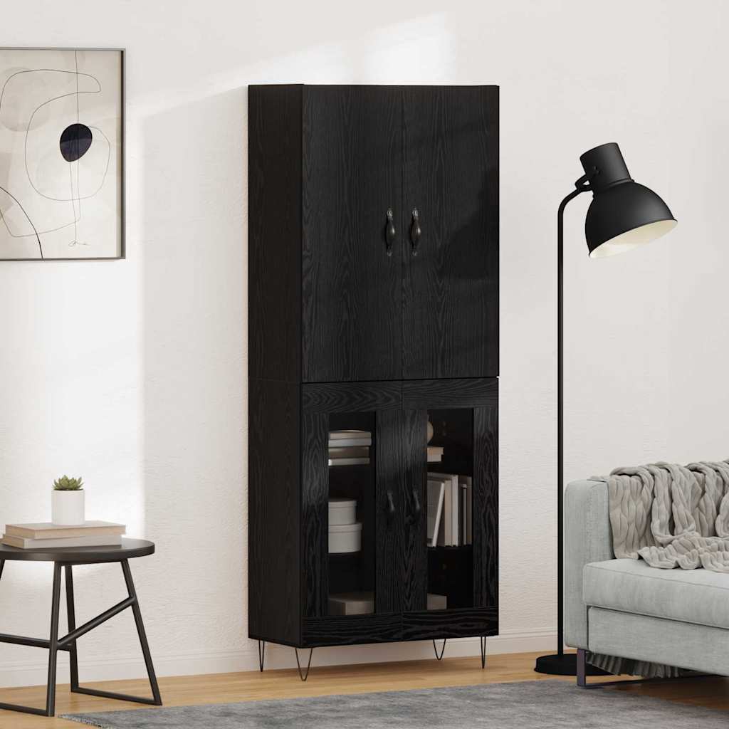 Highboard 2 pcs Black Oak Engineered Wood and Glass