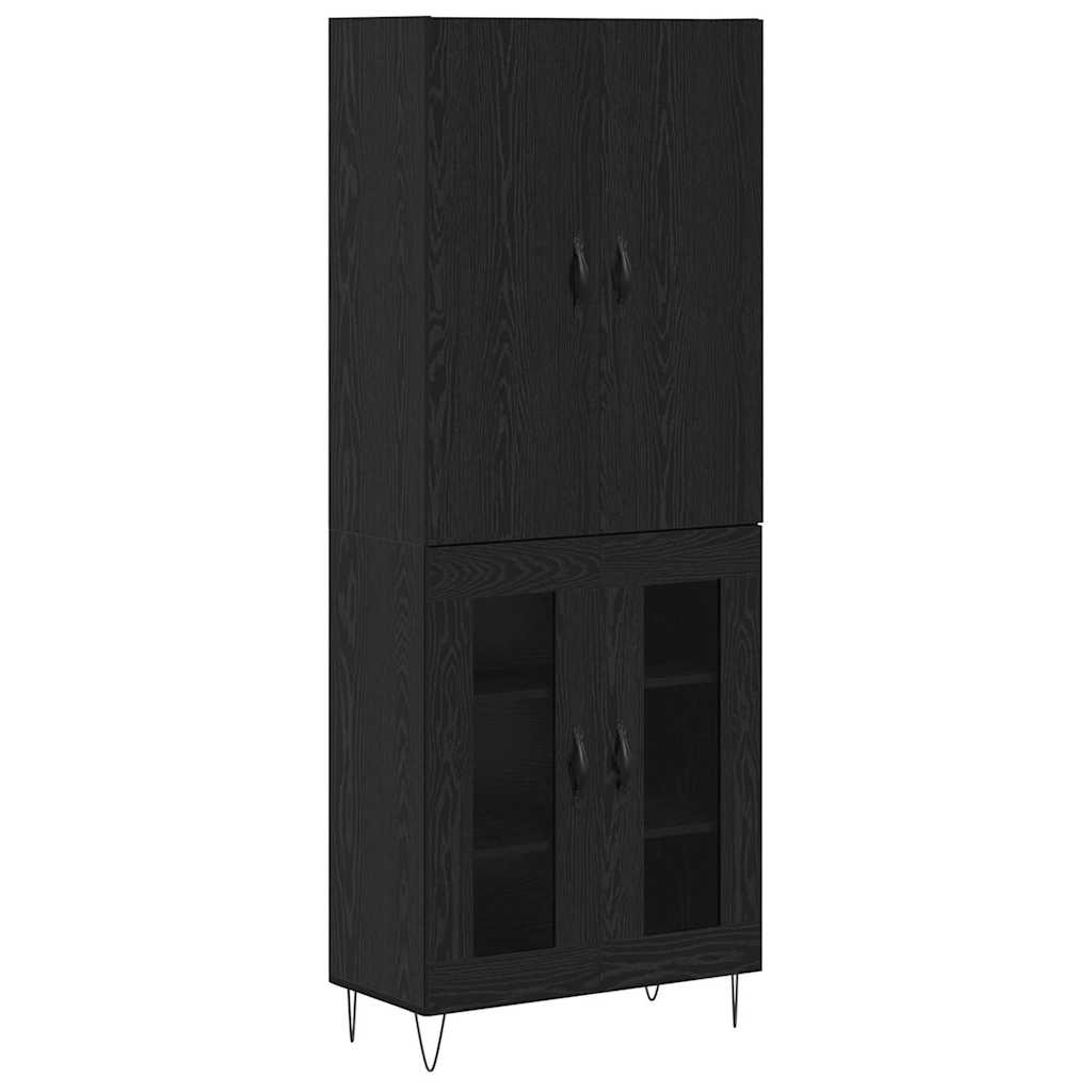 Highboard 2 pcs Black Oak Engineered Wood and Glass