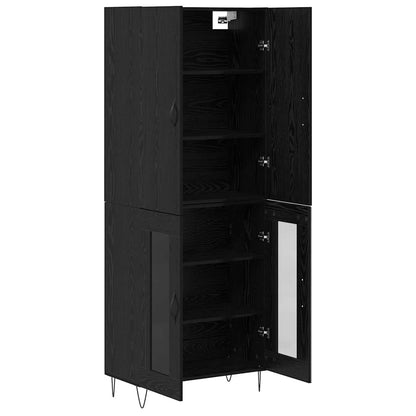 Highboard 2 pcs Black Oak Engineered Wood and Glass
