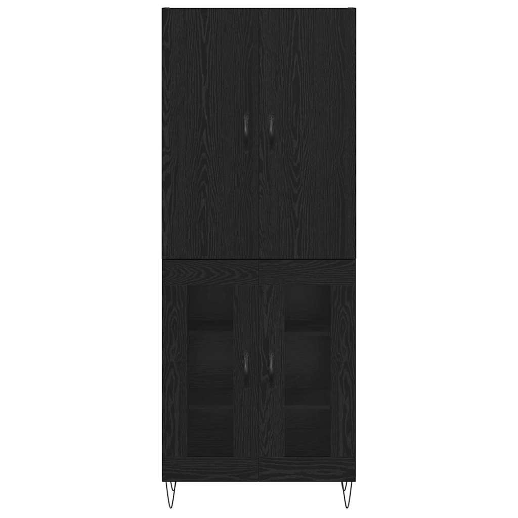 Highboard 2 pcs Black Oak Engineered Wood and Glass