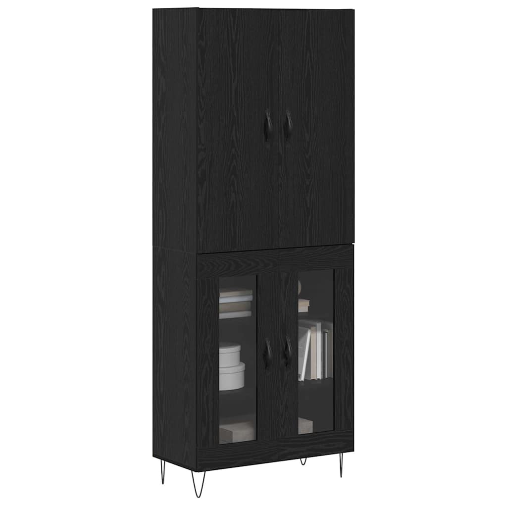 Highboard 2 pcs Black Oak Engineered Wood and Glass
