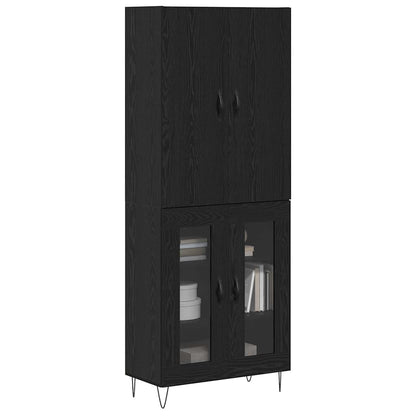 Highboard 2 pcs Black Oak Engineered Wood and Glass