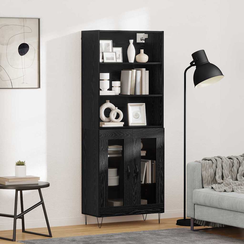 Highboard 2 pcs Black Oak Engineered Wood