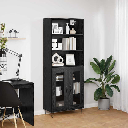 Highboard 2 pcs Black Oak Engineered Wood