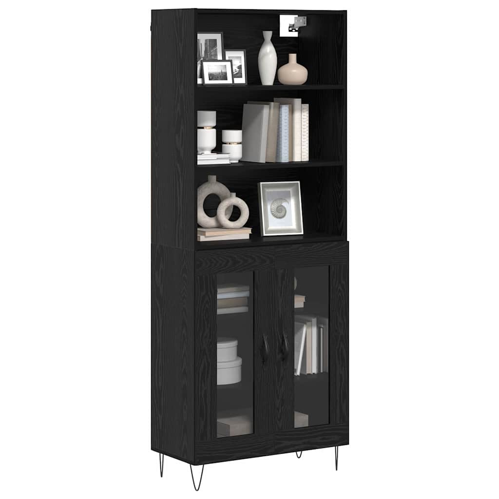 Highboard 2 pcs Black Oak Engineered Wood