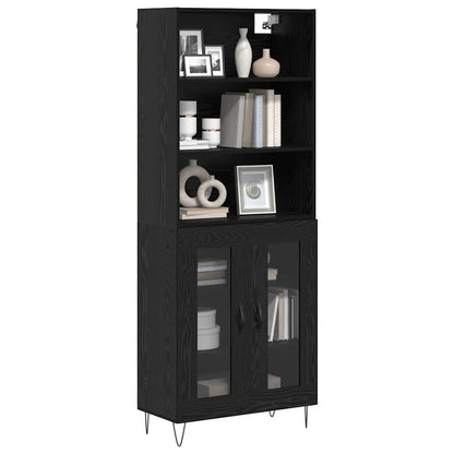 Highboard 2 pcs Black Oak Engineered Wood
