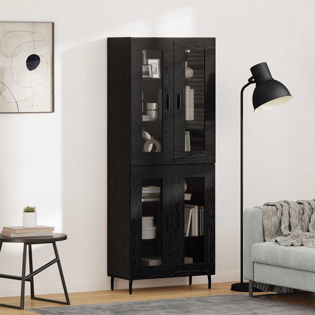 Highboard 2 pcs Black Oak Engineered Wood and Glass