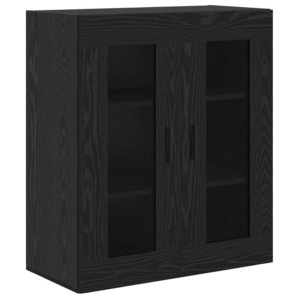 Highboard 2 pcs Black Oak Engineered Wood and Glass