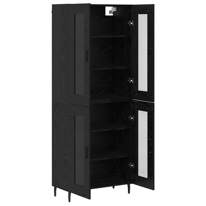 Highboard 2 pcs Black Oak Engineered Wood and Glass