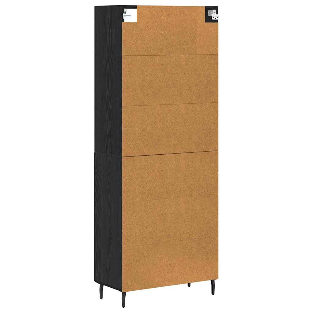 Highboard 2 pcs Black Oak Engineered Wood and Glass