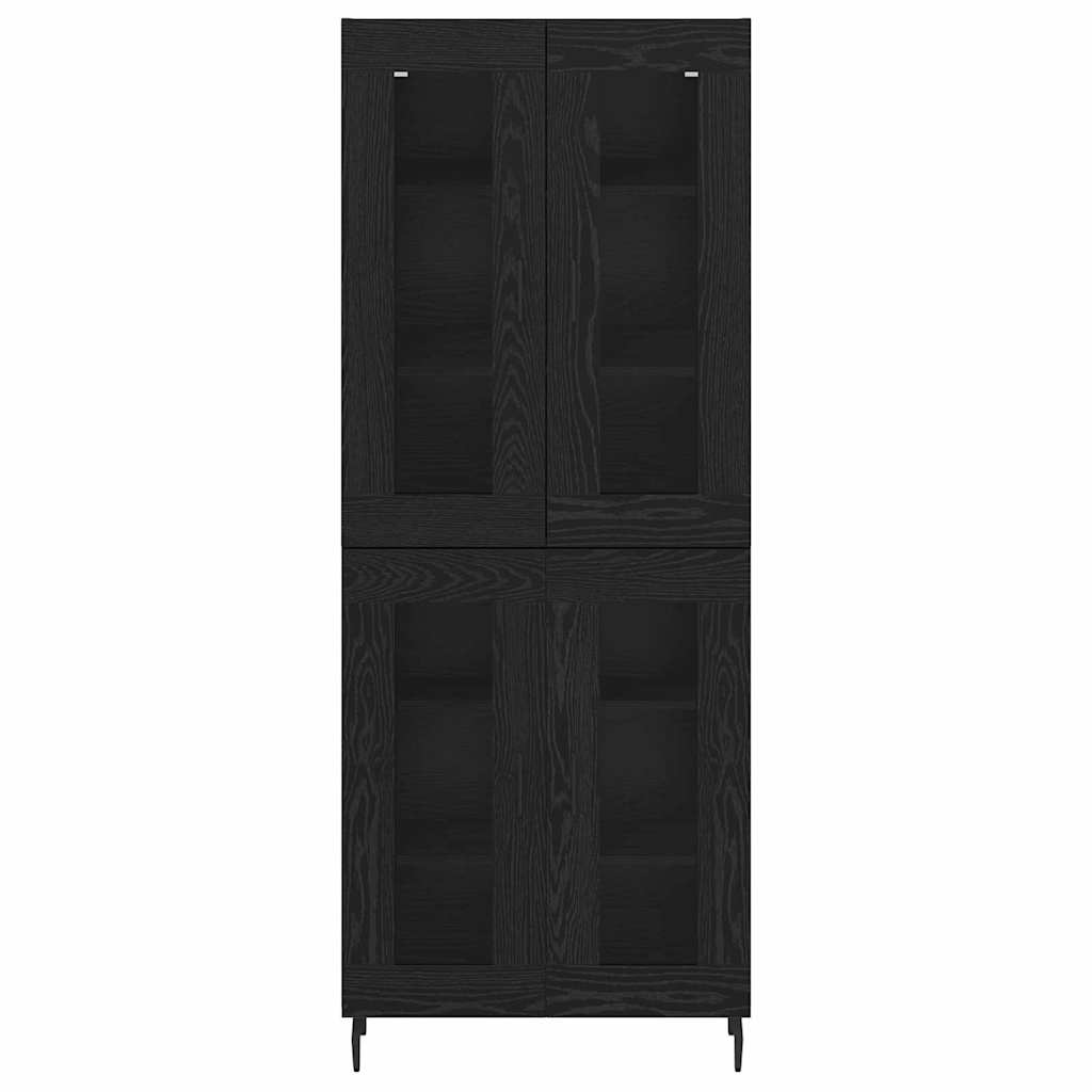 Highboard 2 pcs Black Oak Engineered Wood and Glass