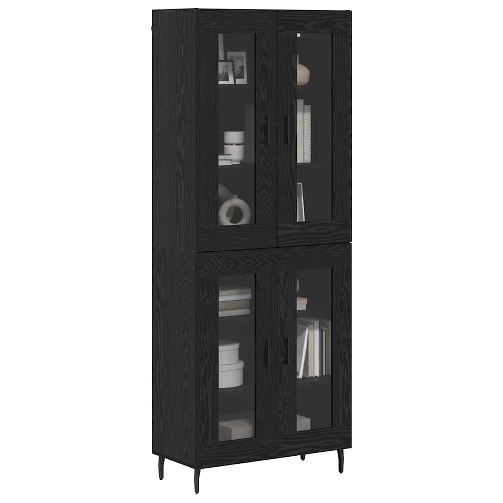Highboard 2 pcs Black Oak Engineered Wood and Glass