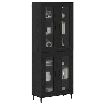 Highboard 2 pcs Black Oak Engineered Wood and Glass