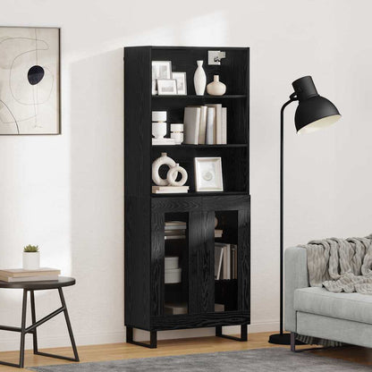 Highboard 2 pcs Black Oak Engineered Wood
