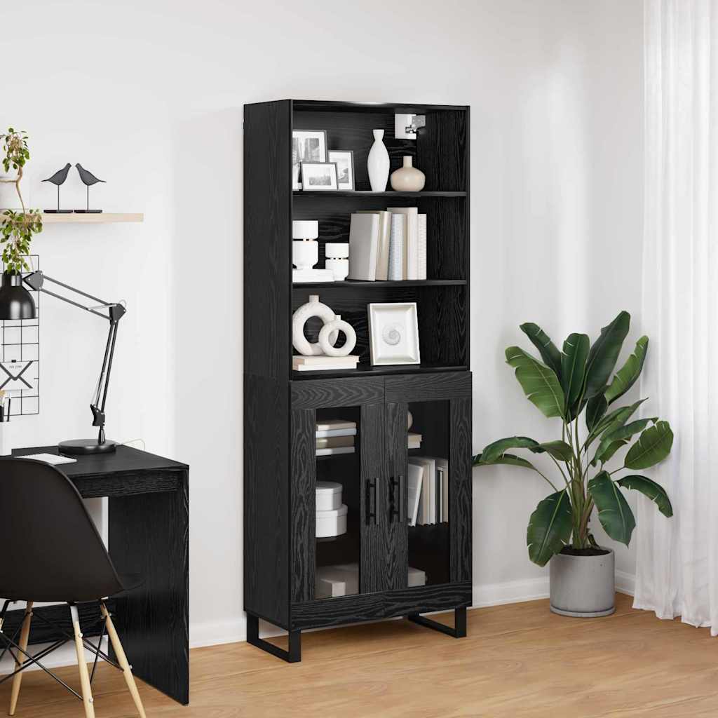 Highboard 2 pcs Black Oak Engineered Wood