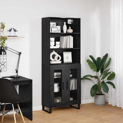 Highboard 2 pcs Black Oak Engineered Wood