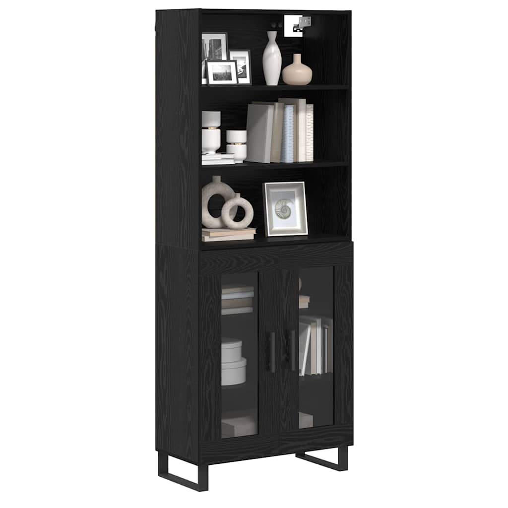 Highboard 2 pcs Black Oak Engineered Wood