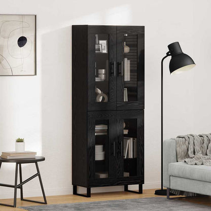 Highboard 2 pcs Black Oak Engineered Wood and Glass