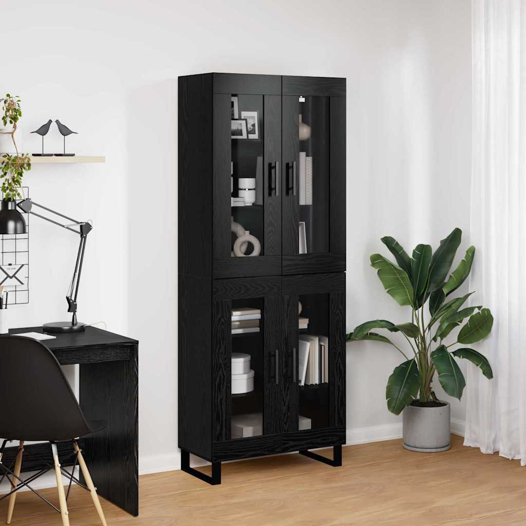 Highboard 2 pcs Black Oak Engineered Wood and Glass