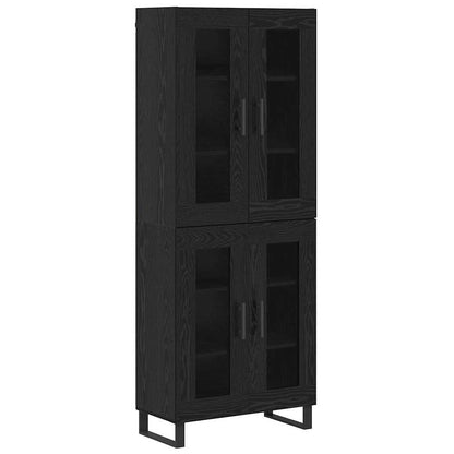 Highboard 2 pcs Black Oak Engineered Wood and Glass