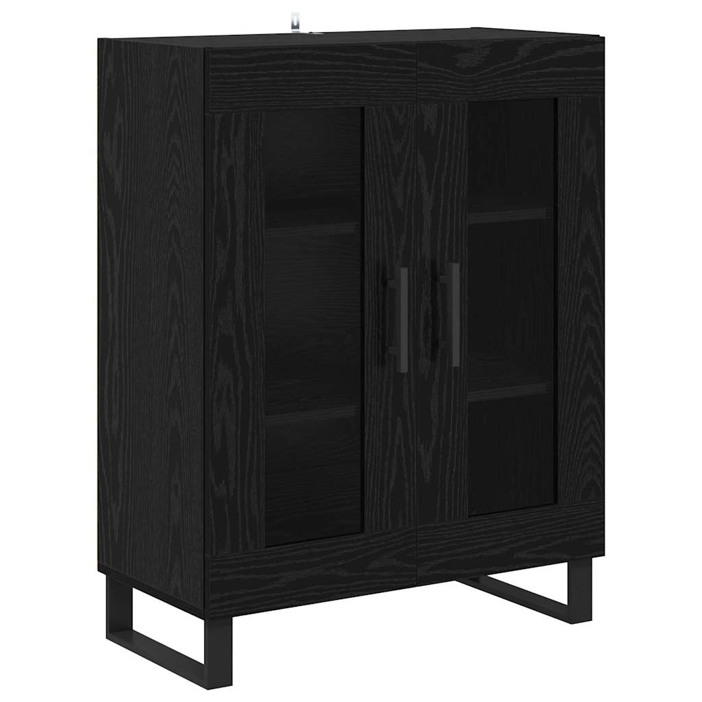 Highboard 2 pcs Black Oak Engineered Wood and Glass