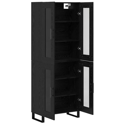 Highboard 2 pcs Black Oak Engineered Wood and Glass