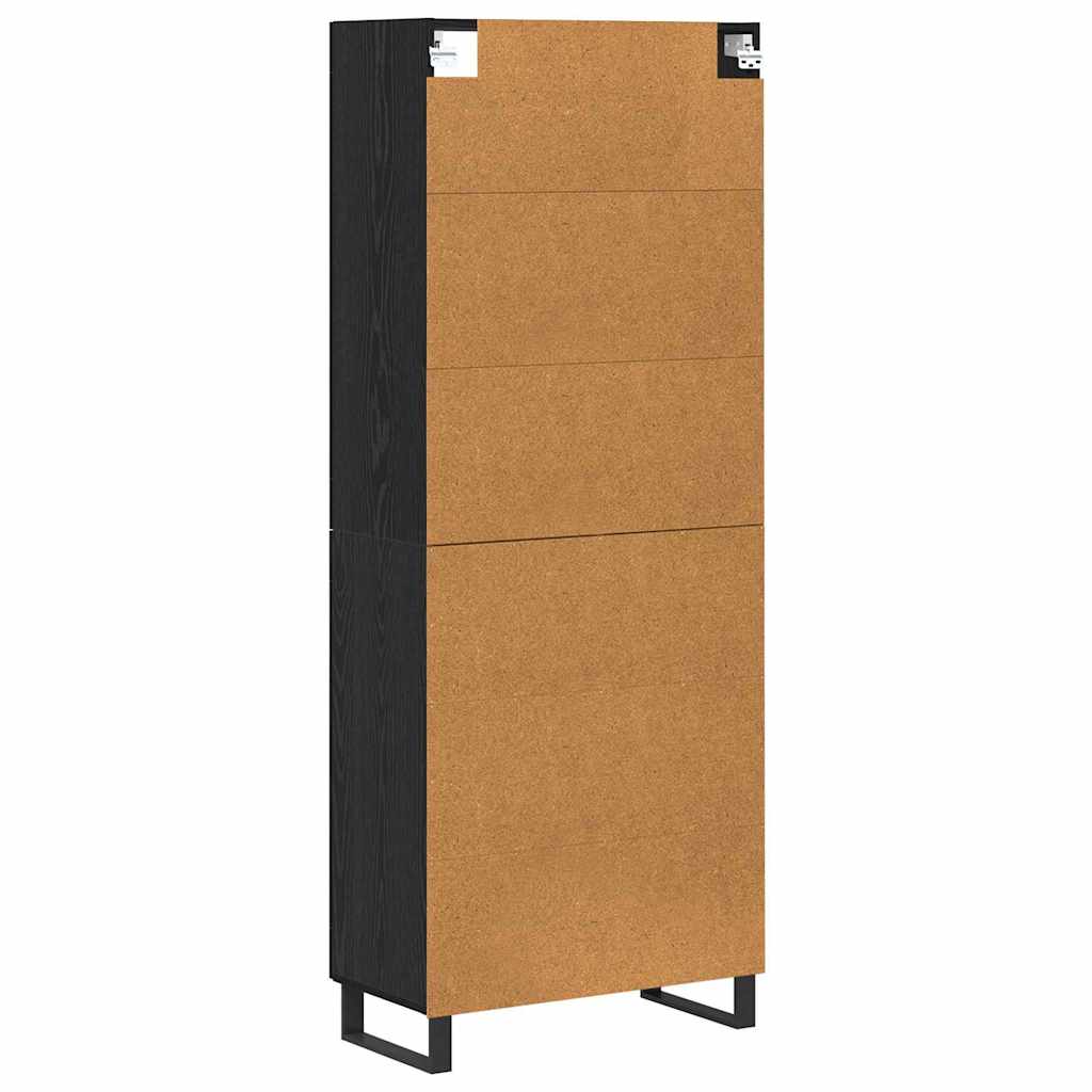 Highboard 2 pcs Black Oak Engineered Wood and Glass