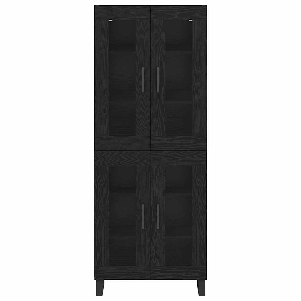 Highboard 2 pcs Black Oak Engineered Wood and Glass